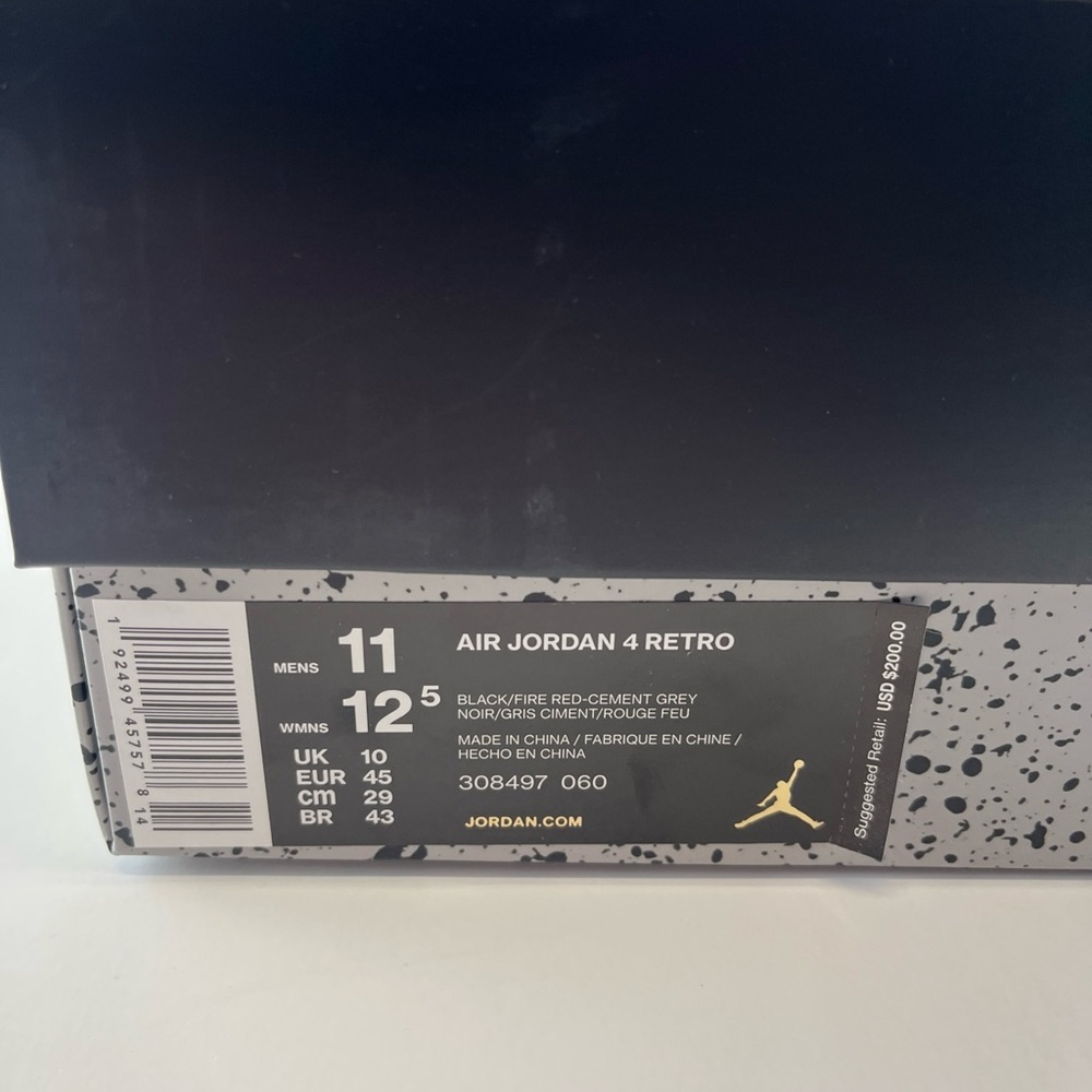 Nike Air Jordan 4 Retro OG Bred 2019 308497-060 Black Red Men Size 11 NEW DS - Picture 8 of 10